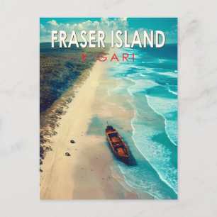 Fraser Island K'gari Australia Travel Art Vintage Vykort
