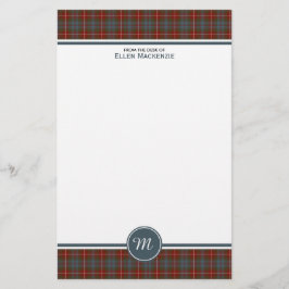 Fraser Lovat Weasted Tartan Monogram Stationery Brevpapper