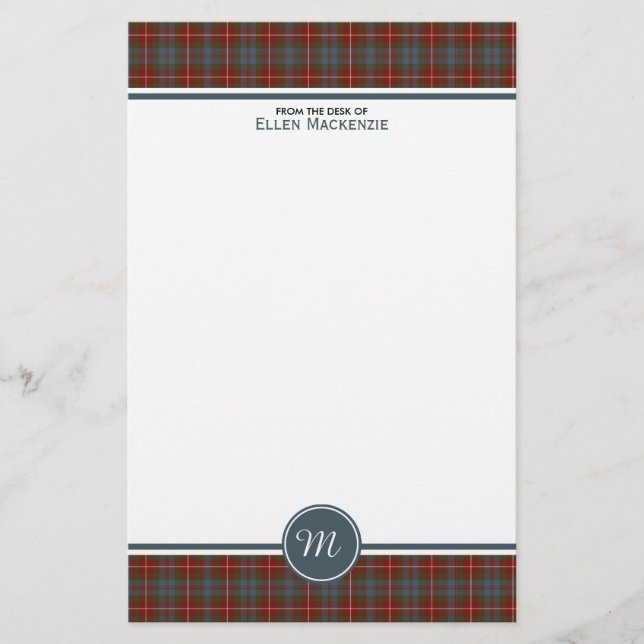 Fraser Lovat Weasted Tartan Monogram Stationery Brevpapper (Framsida)