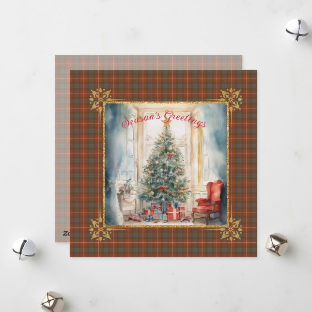 Fraser Red Weathered Scottish Tartan Christmas Julkort (Fram/Back In Situ)