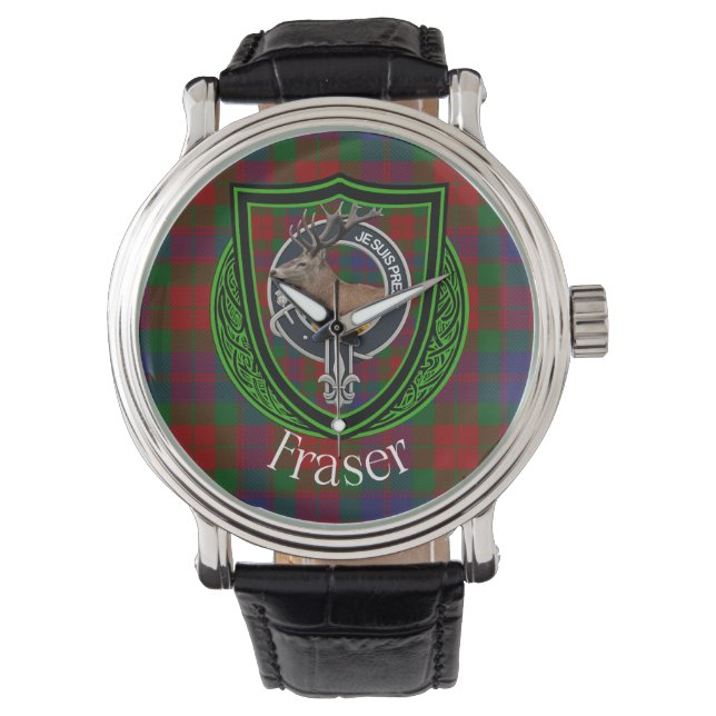 Fraser skotska klan tartan och vapensköld armbandsur (Framsida)