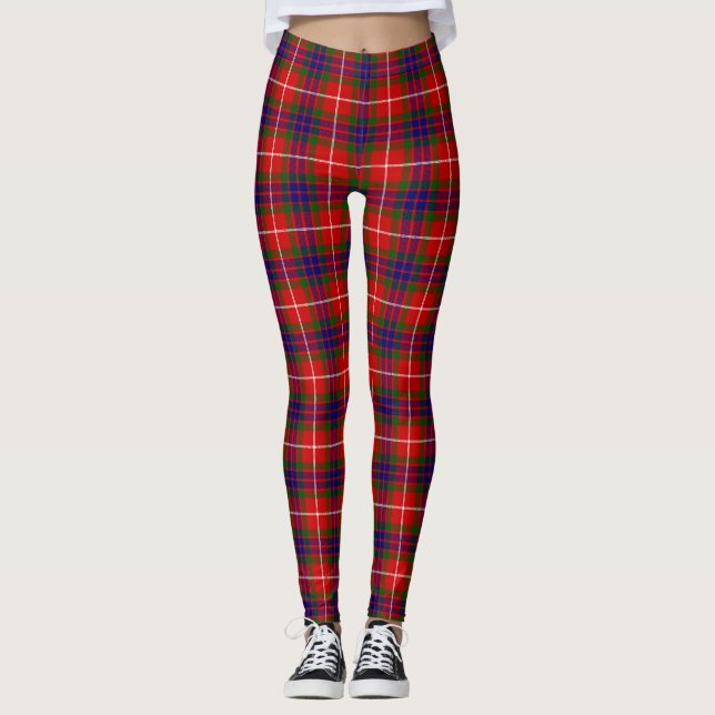 Fraser tartan Red grönt blue lila plaid Leggings (Framsida)