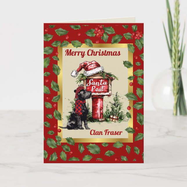 Fraser Vapensköld/Tartan & Scottie Personlig Julaf Kort (Framsida)