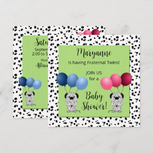 Fraternella Twillingar Dalmatias Grönt Baby Shower Inbjudningar