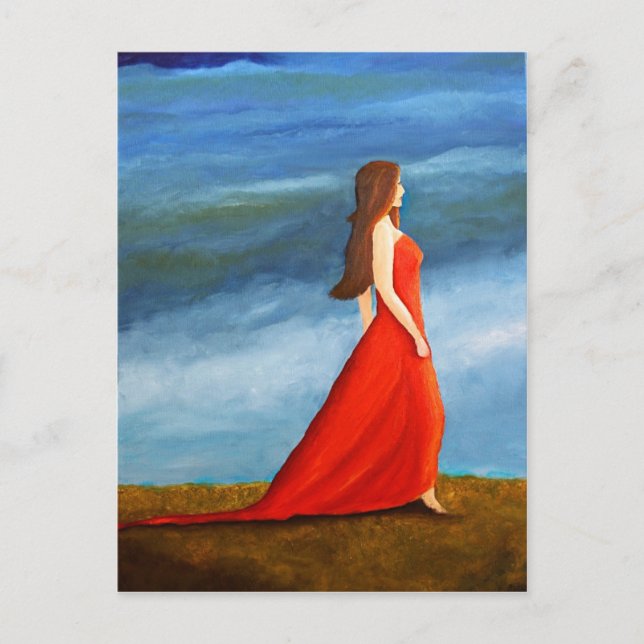 Frau im roten Kleid Vykort (Framsida)