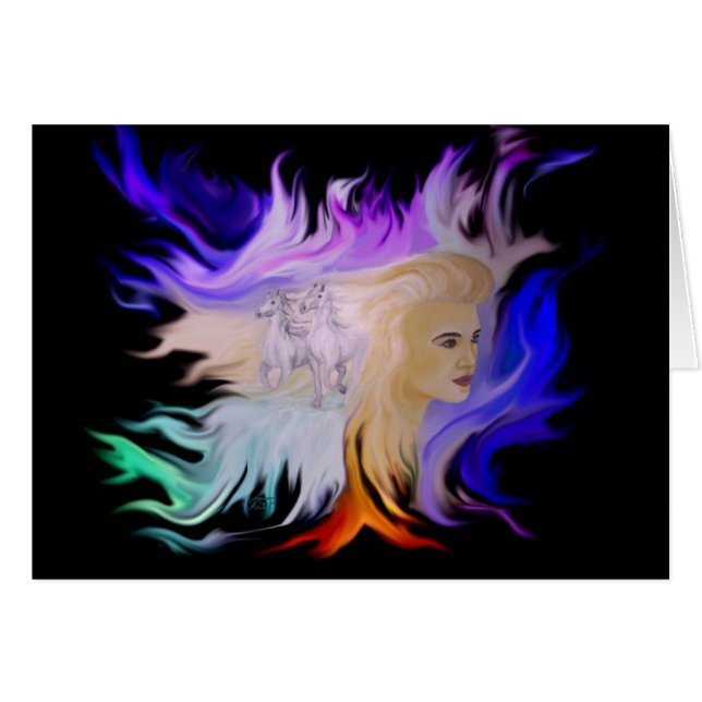 Frau mit Pferd Hälsningskort (Framsidan Horizontal)