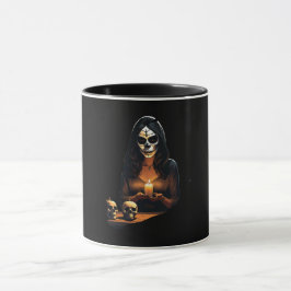 Frau mit Schädelmasken geschmückt Halloween Mugg