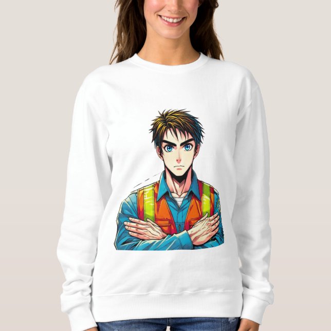 Frauen Sweatshirt mit Manga-Sicherheitsfachmann T Shirt (Framsida)