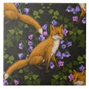 Fräv, klockblommor och vild, grönt, orange och vio kakelplatta