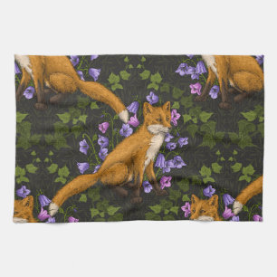 Fräv, klockblommor och vild, grönt, orange och vio kökshandduk