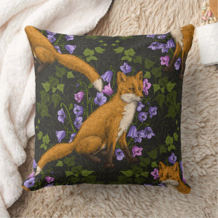 Fräv, klockblommor och vild, grönt, orange och vio kudde