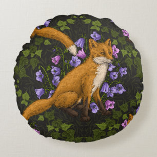 Fräv, klockblommor och vild, grönt, orange och vio rund kudde