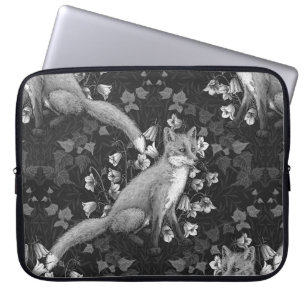 Fräv, klockblommor och vivel, monokrom, silver laptop fodral