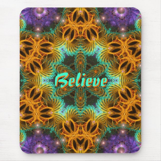 Fraxtal Art Star: Orange Aqua Lila Mousepad Musmatta (Framsidan)