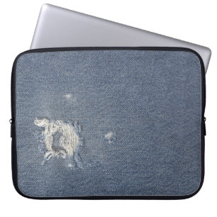 Frayed Blue Denim Hål Laptop Fodral