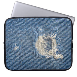 Frayed Blue Denim Laptop Fodral
