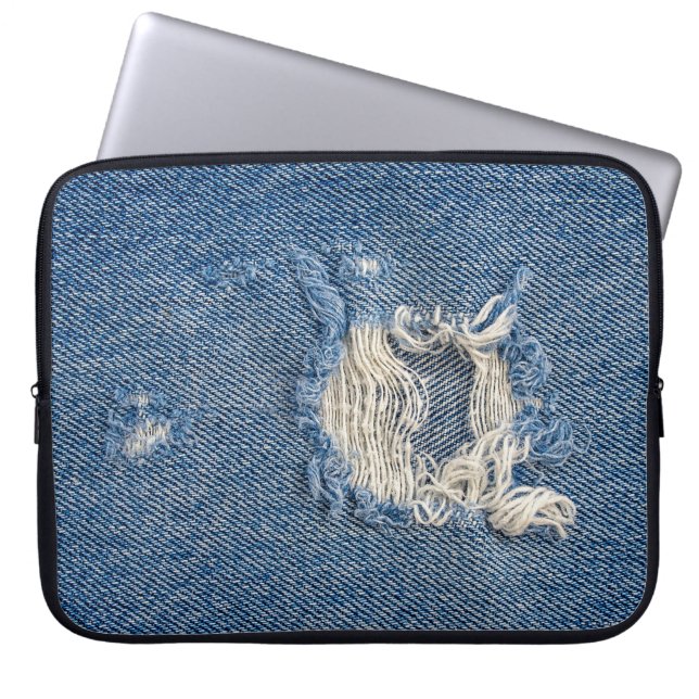 Frayed Blue Denim Laptop Fodral (Framsidan)