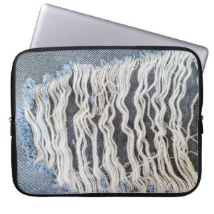Frayed Blue Jean Hål Laptop Fodral