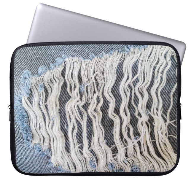 Frayed Blue Jean Hål Laptop Fodral (Framsidan)