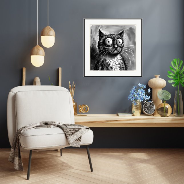 Frazzed Cat Teckning - Art Print Poster (Frazzled Cat Drawing - art print.
Artist: Roger Smith)