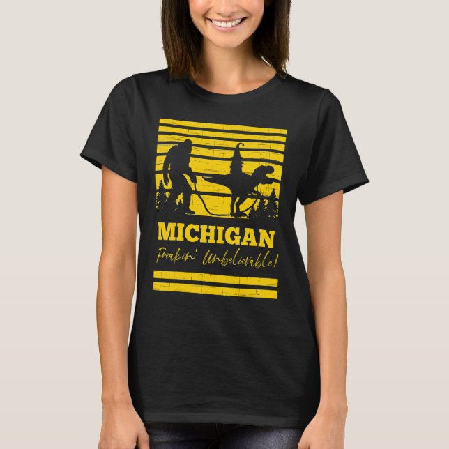Freakin otrolig Funny Michigan Bigfoot T-Rex T Shirt (Framsida)