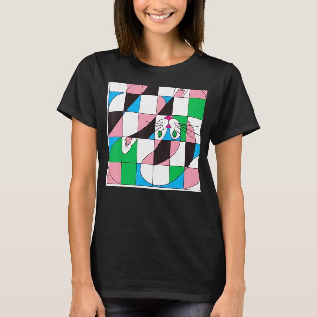 Freaky cat memme meow kattunge söt kattunge optisk t shirt (Framsida)