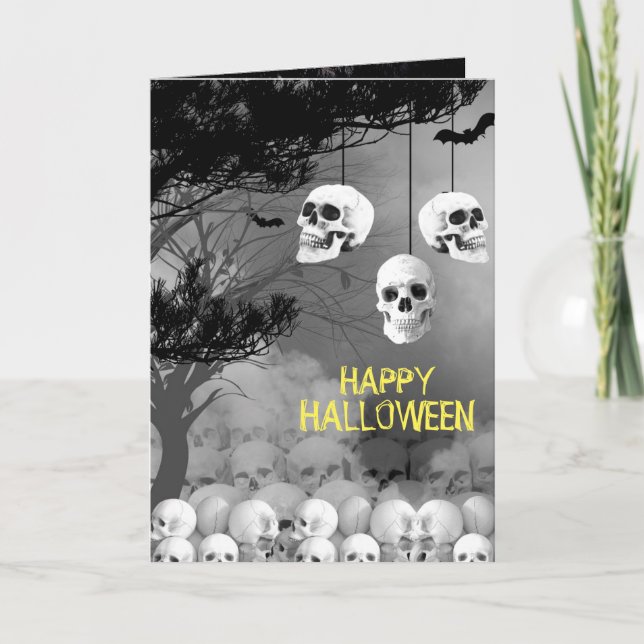Freaky svart nattskalle för skelett- halloween helgkort (Framsida)