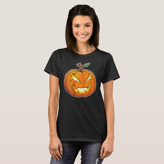 Freaky Tecknad Jack-O-Lantern (svart) T Shirt (Hel framsida)