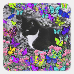 Freckles in Butterflies II - Tuxedo Cat Fyrkantigt Klistermärke