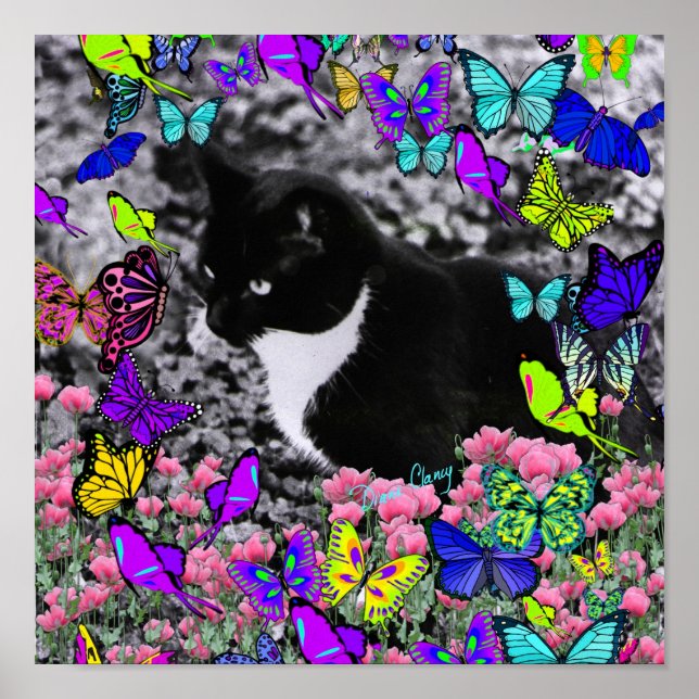 Freckles in Butterflies II - Tuxedo Cat Poster (Framsidan)