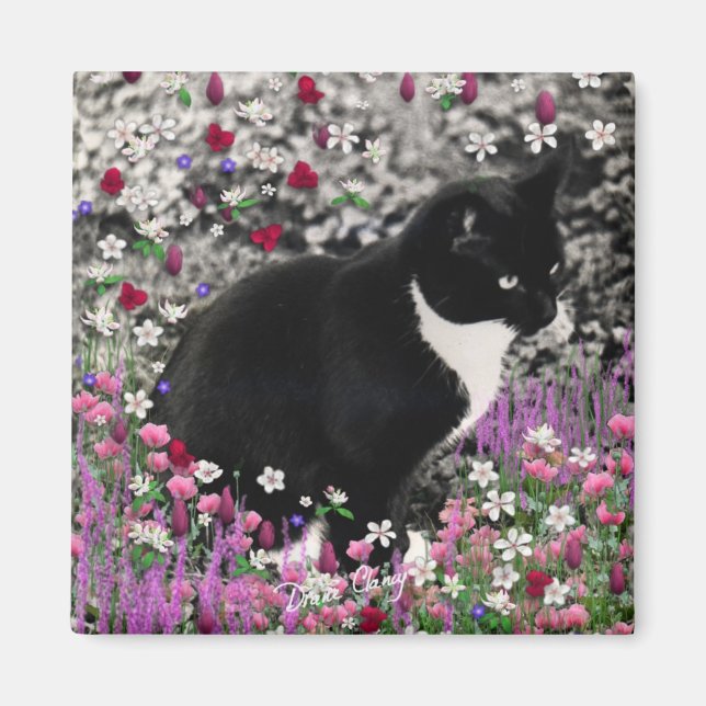 Freckles in Flowers II Magnet - Tuxedo Cat (Framsidan)