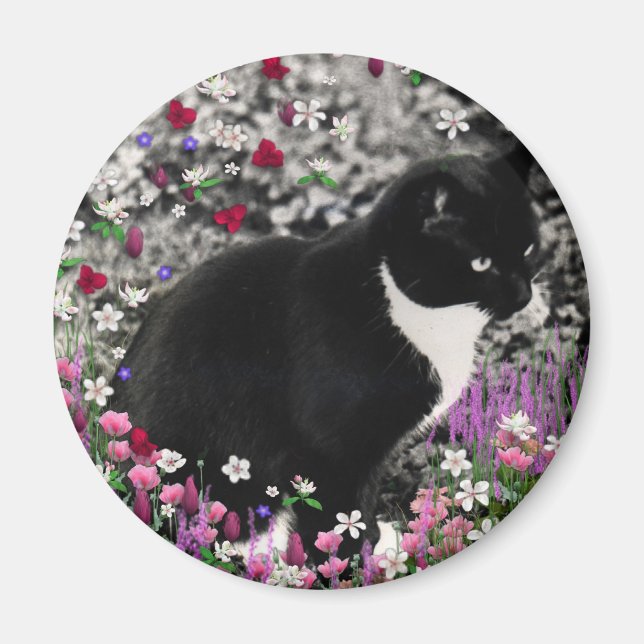 Freckles in Flowers II - Tuxedo Cat Magnet (Framsidan)