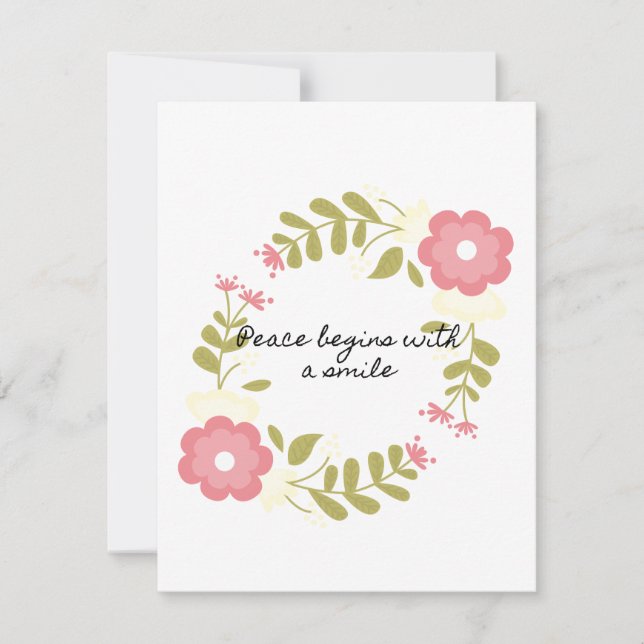 Fred börjar med en leende rosa blommigt julkort (Framsida)