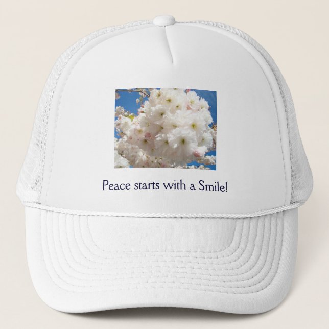 Fred börjar med ett leende! mössor Rosa Blommor Truckerkeps (Framsida)