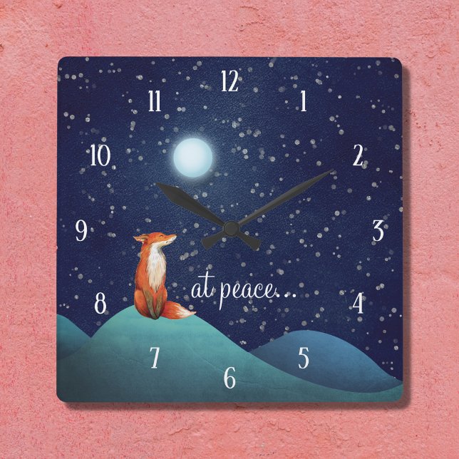 Fred - Charming Fox Sitta under en hel måndag Fyrkantig Klocka (Skapare uppladdad)