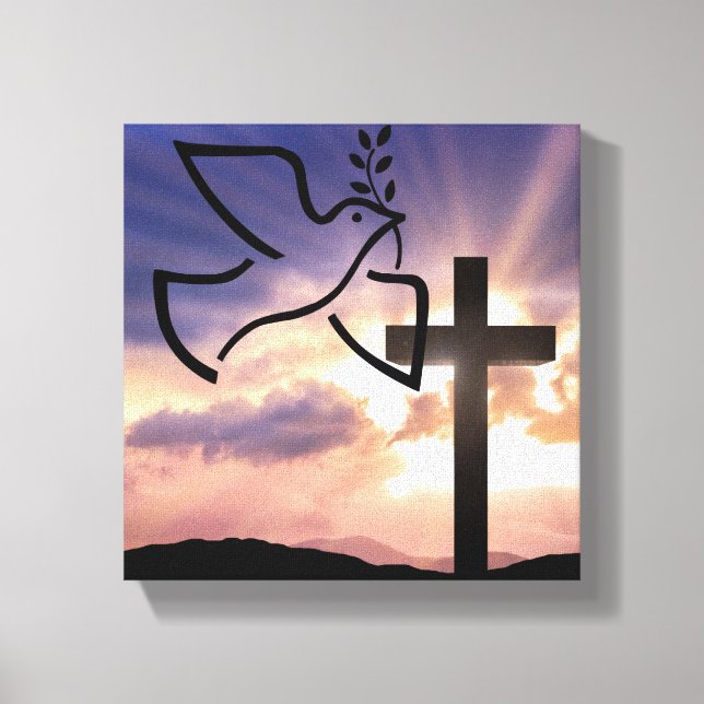 Fred, Dove, Påsk, Religiösa, vattenfärg, Kor Canvastryck (Framsida)