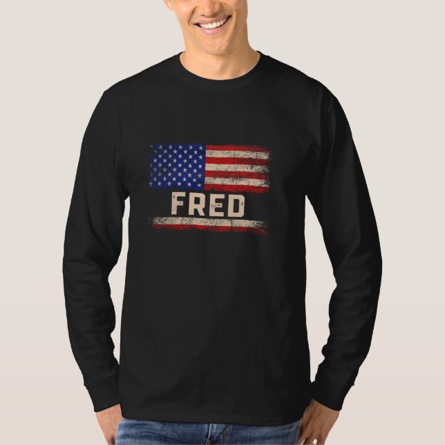 Fred First Namn Shirt Fred Namn American Flagga T Shirt (Framsida)