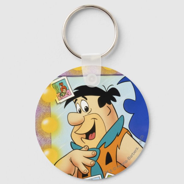 Fred Flintstone tittar i Spegel Nyckelring (Framsida)