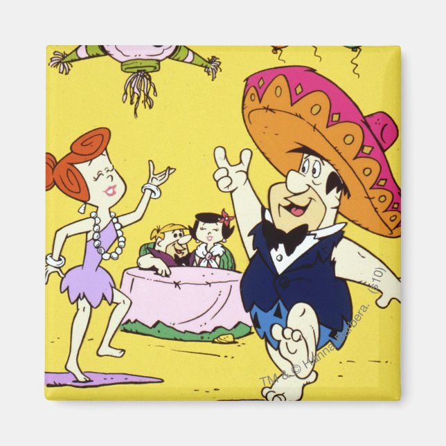Fred Flintstone Wilma Barney och Betty Fiesta Magnet (Framsidan)