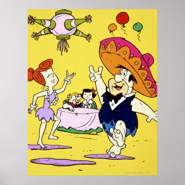 Fred Flintstone Wilma Barney och Betty Fiesta Poster (Framsidan)