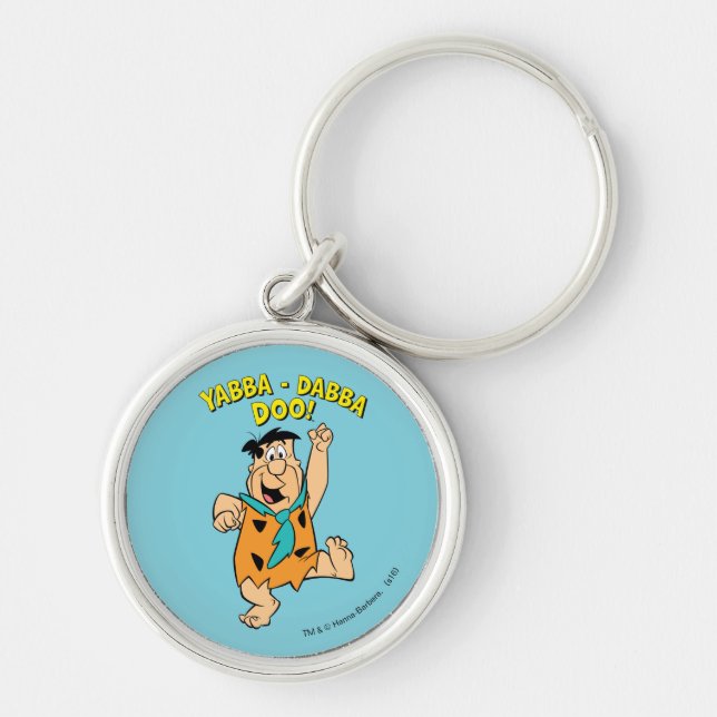 Fred Flintstone Yabba-Dabba Doo! Rund Silverfärgad Nyckelring (Framsidan)