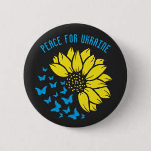 Fred för Ukraina. Solros symbol för fred. Knapp