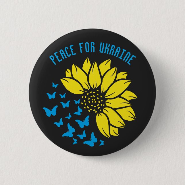 Fred för Ukraina. Solros symbol för fred. Knapp (Framsida)