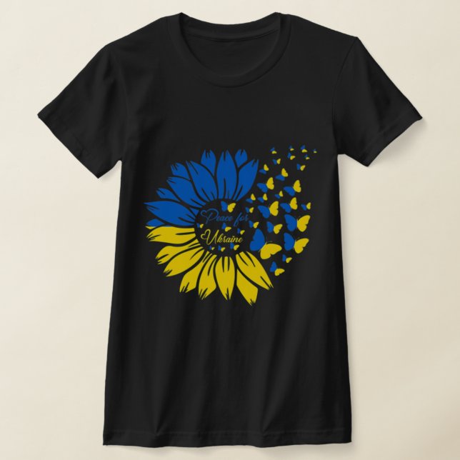Fred för Ukraina Solrosblomman ukrainsk fjäril Uk T Shirt (Laydown)