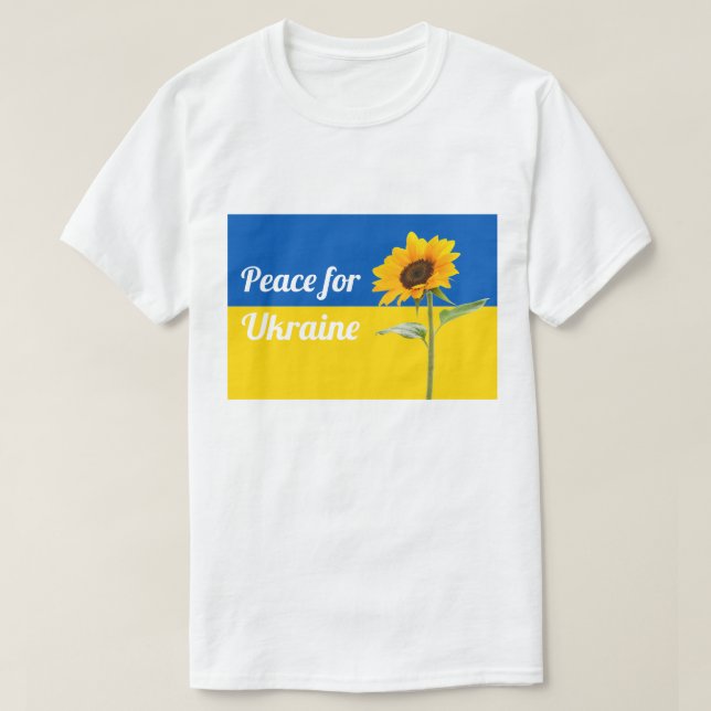 Fred för Ukraina Solrosblommans Gult och blå Flagg T Shirt (Design framsida)