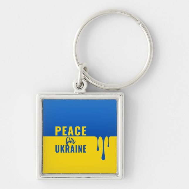 Fred för Ukrainas kvadratnyckelkedja Fyrkantig Silverfärgad Nyckelring (Framsidan)