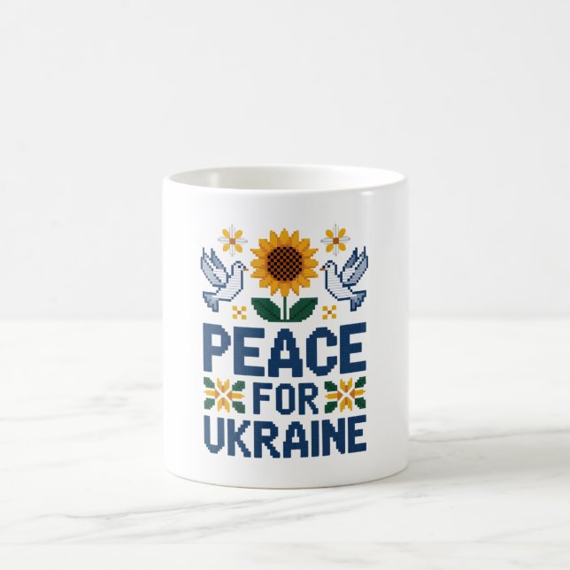 Fred för Ukrainas pixelfolkkonst Kaffemugg (Center)