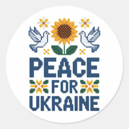 Fred för Ukrainas pixelfolkkonst Runt Klistermärke