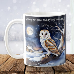 Fred Frid God Jul Snö Akvarell Ladorakel Ugglor Kaffemugg