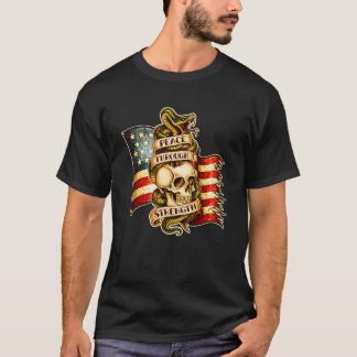 Fred Genom Styrka Dödskalle Orm Amerika Flagga Re T Shirt